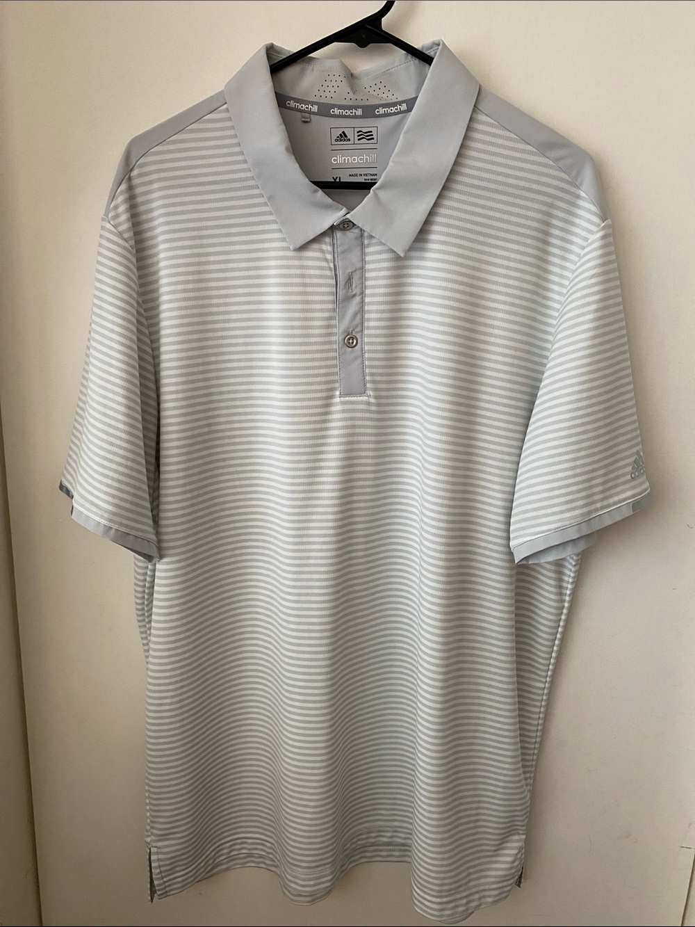 adidas Light Gray & White Striped Climacool Polo